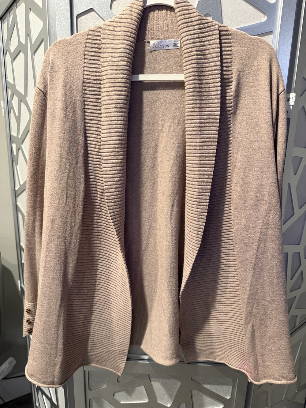 Madison Ribbed Shawl Collar Open Cardigan - Taupe